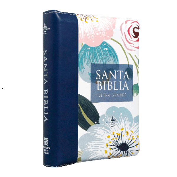 Biblia Reina-Valera 1960 Chica Letra Grande Imitación Piel Azul Flores