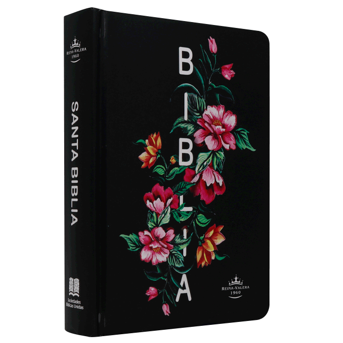 Biblia Fuente de Bendiciones Reina-Valera 1960 Chica Letra Mediana Tapa Dura Negro Flores